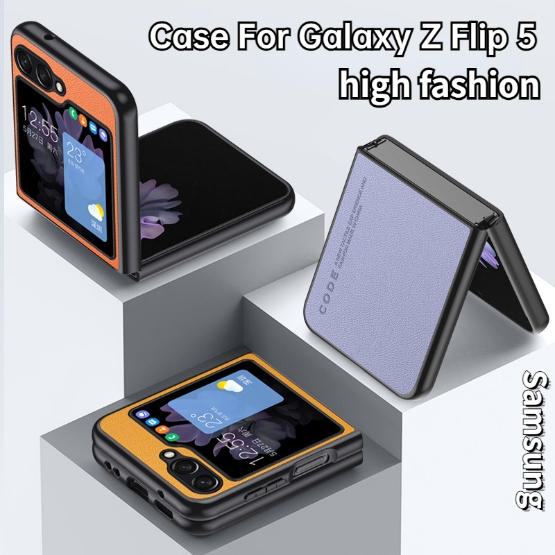 Ốp lưng cho Samsung Galaxy Z Flip5 2023 Flip 5 5G ZFlip 5 4 3 Flip4 Flip3 2022 điện thoại thời trang cao cấp kinh doanh đơn giản ốp lưng Bao gồm tất cả chống sốc bền da đơn giản Màu Trơn bằng TPU mềm thời trang cạnh