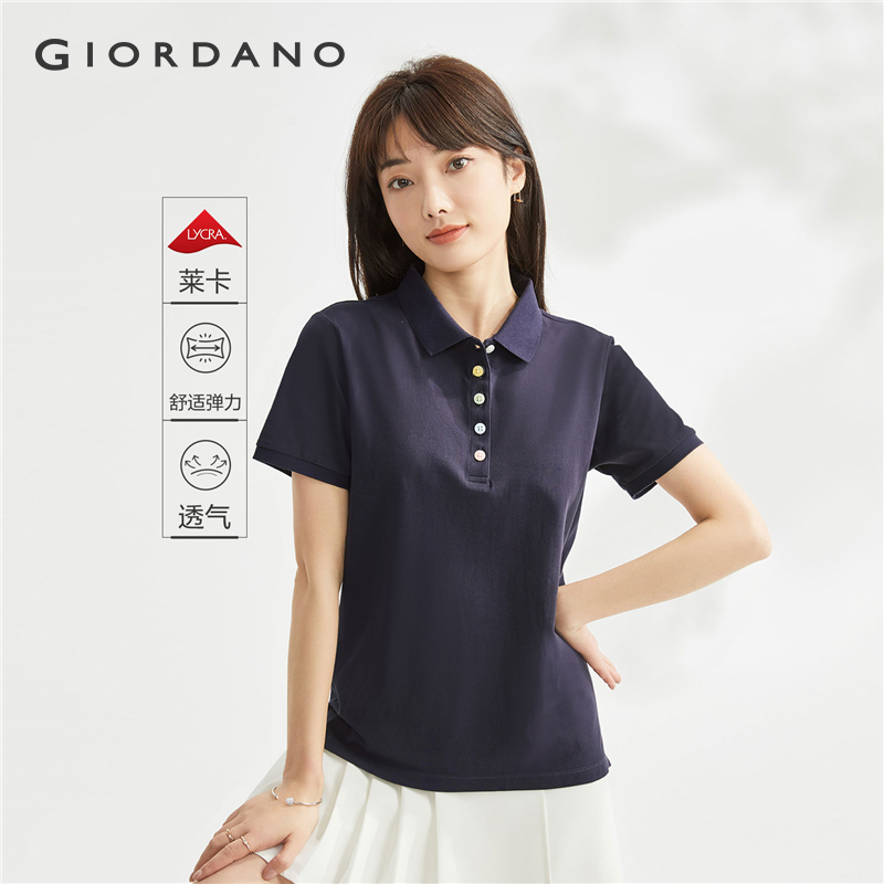 GIORDANO Nữ Áo Sơ Mi Polo Rainbow Nút Co Giãn Áo Sơ Mi Polo Ngắn Tay Mùa Hè Ôm Thời Trang Áo Sơ Mi Polo 05314399