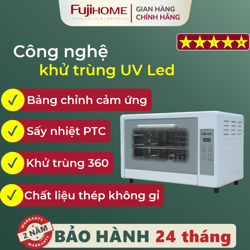 Tủ sấy tiệt trùng đa năng 38 Lít FUJIHOME DD38 Máy sấy khử trùng nhanh công nghệ UVC LED hiện đại