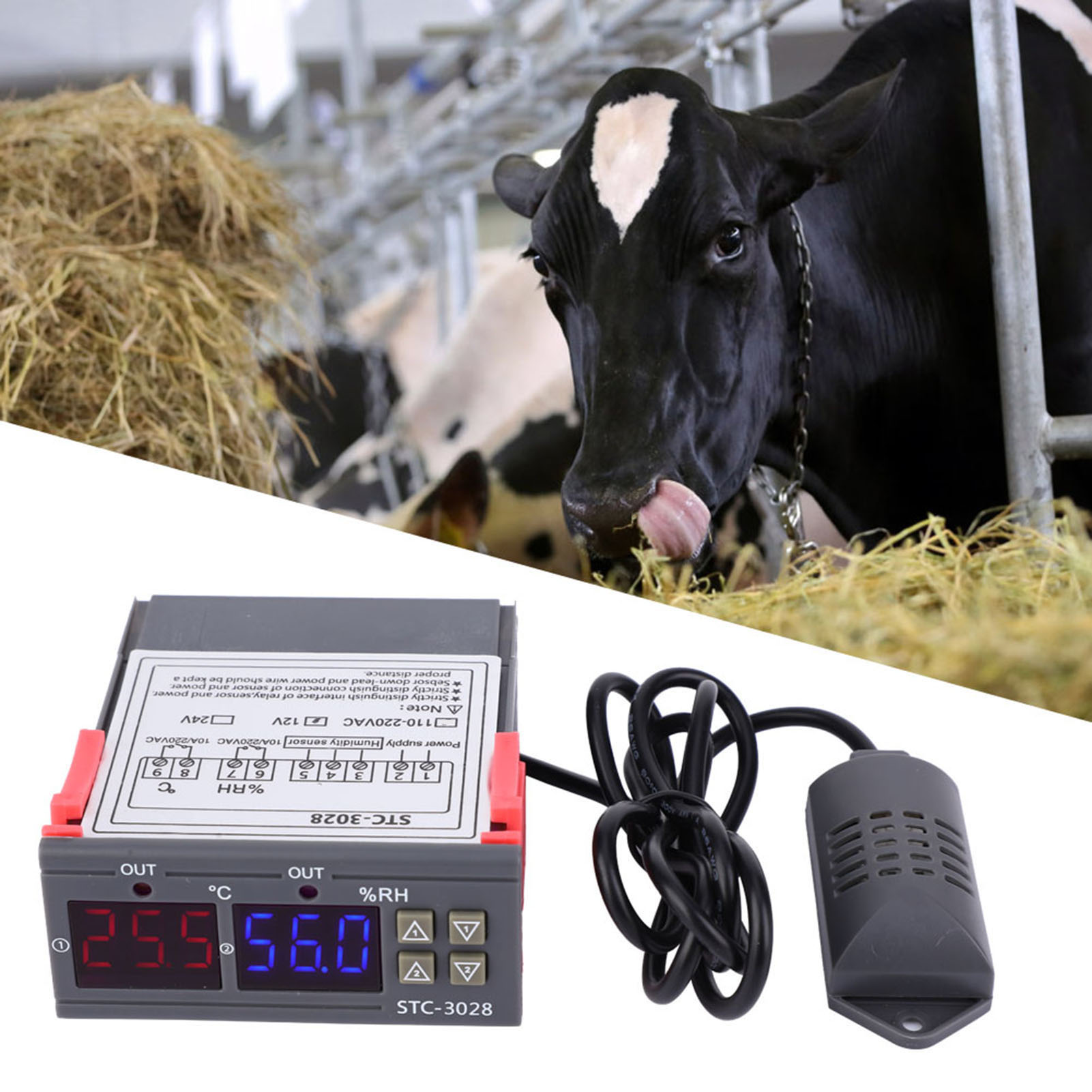 Kiểm soát nhiệt độ STC-3028 12V/24V/110V /220V Màn hình hiển thị kỹ thuật số nhiệt độ và độ ẩm điều khiển đồng hồ với cảm biến tích hợp (12V)