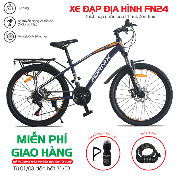 [Trả góp 0%] Xe đạp địa hình Fornix FN24 - Vòng bánh 24 inch- Bảo hành 12 tháng (Tặng kèm Gọng và bình nước)