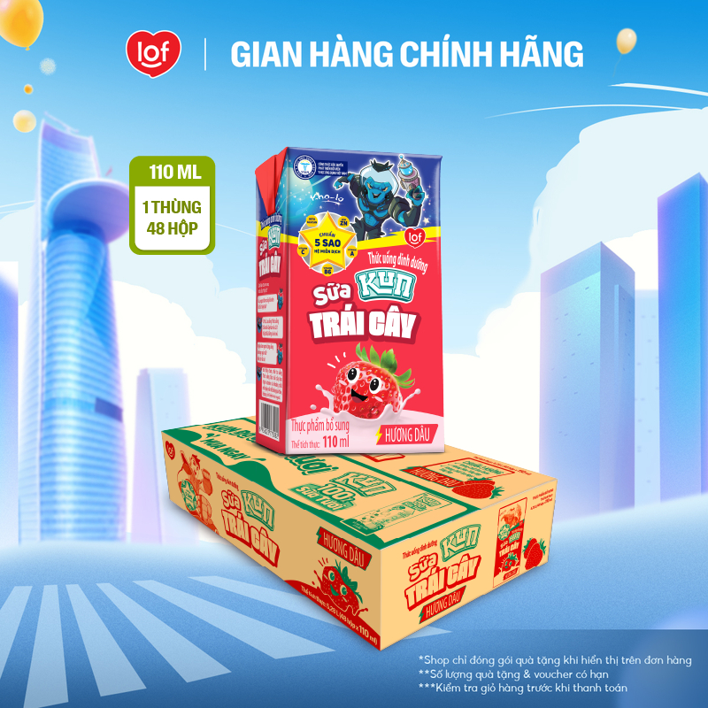 Sữa trái cây KUN vị dâu thùng 48 hộp x 110ml