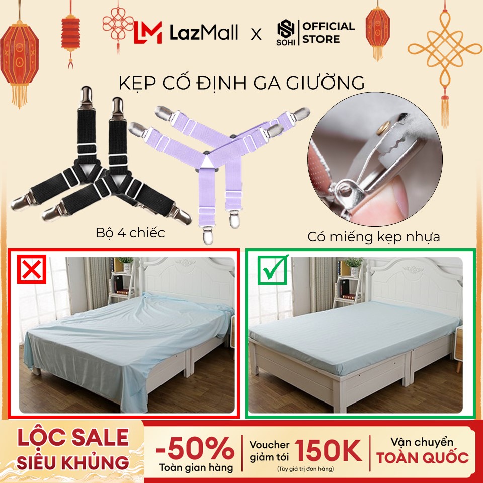 Kẹp ga giường drap chống xê dịch combo bộ 4 kẹp ga giường chống xê dịch cố định ga giường chắc chắn