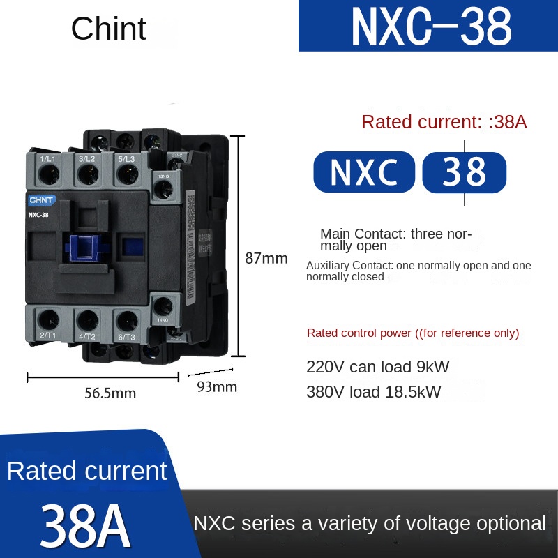 Contactor AC CHINT NXC AC220V - NXC-38 | tùy chọn Đơn Pha 220V, Ba Pha 380V, 110V, 6A-630A