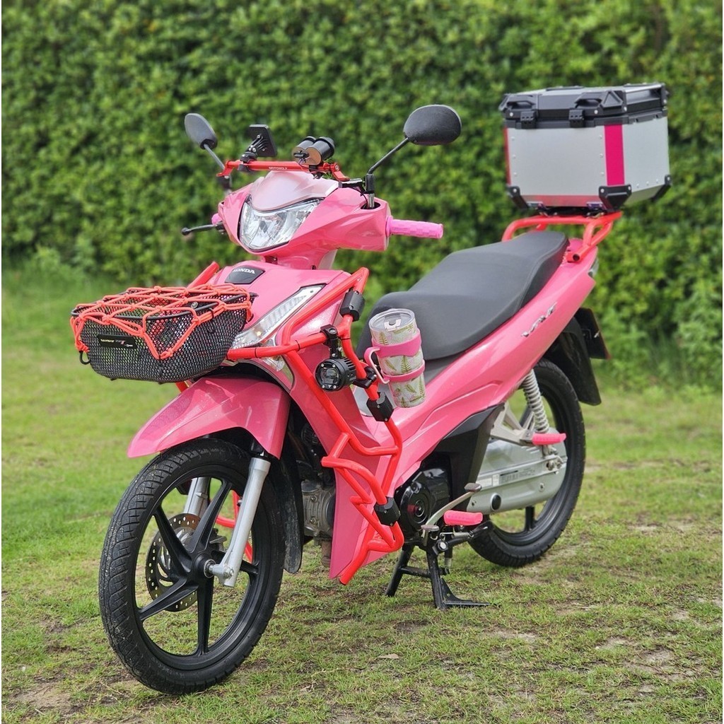 HONDA WAVE แร็คท้าย , แคชบาร์ แบบสีสะท้อนแสง แบบมีพักเท้า และ ไม่มีพักเท้า ราคา 1,450 บาท*ส่งฟรี