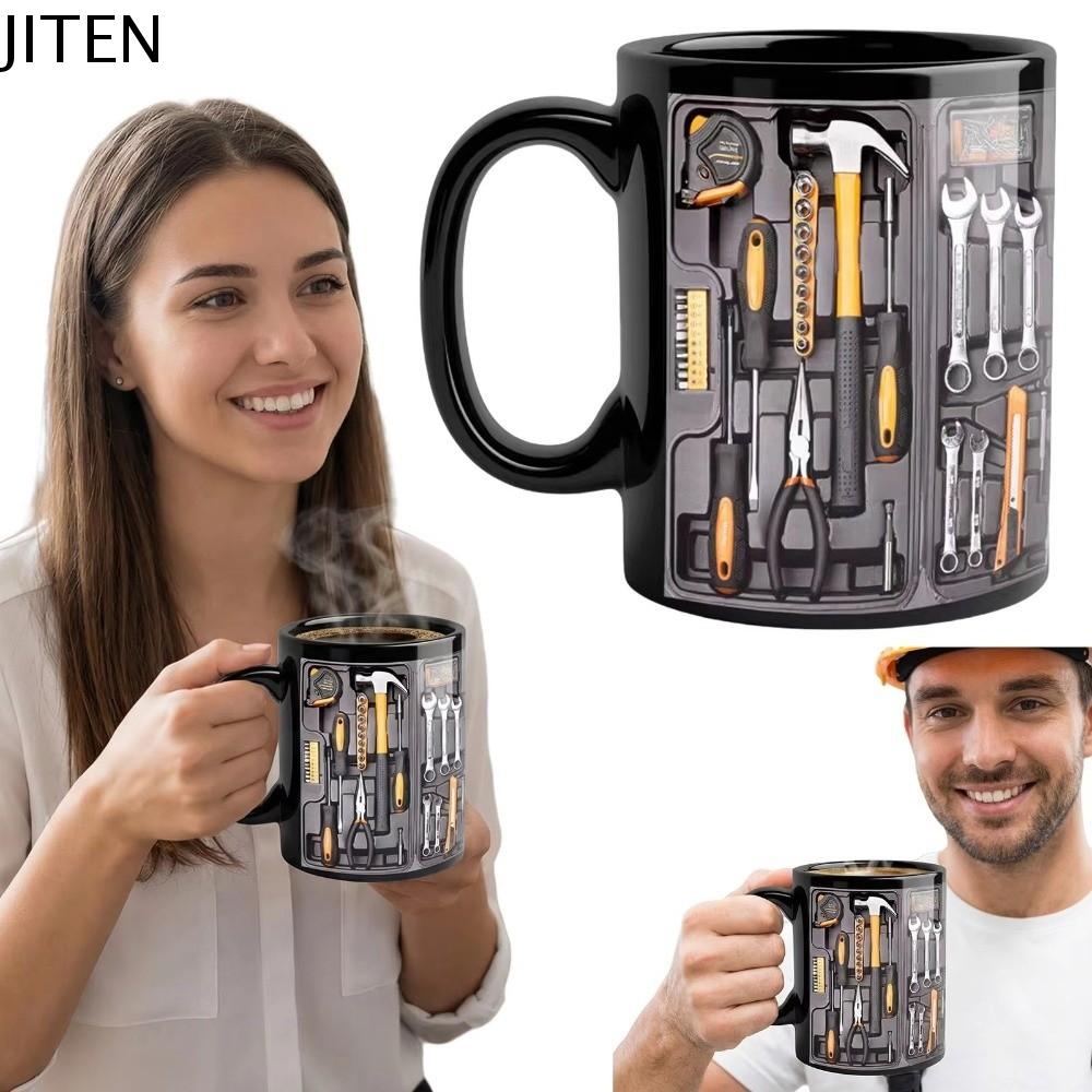 JITEN Sáng tạo Cốc in hình hộp dụng cụ thợ máy Chống bỏng 350ml Tách trà Thời thượng Chịu nhiệt Cốc cà phê gốm sứ Dành cho thợ máy