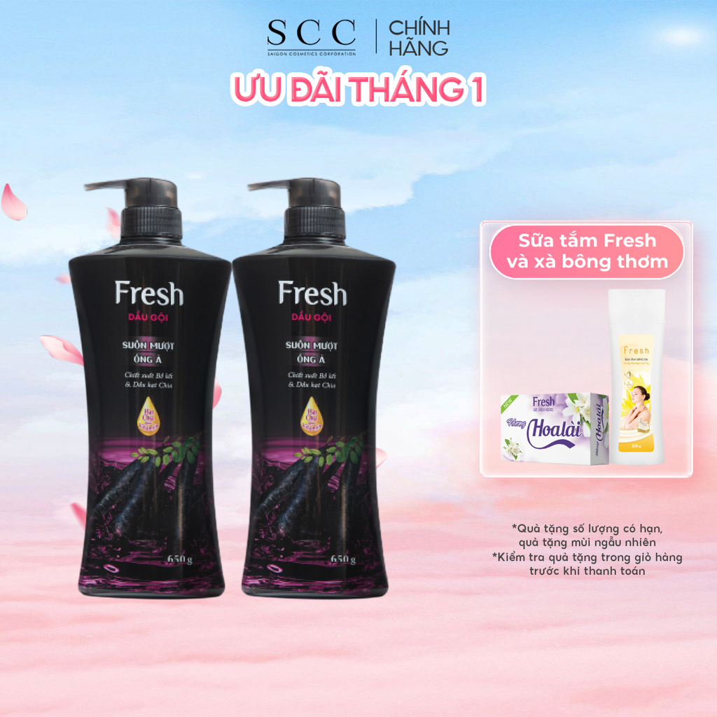  Combo 2 Dầu Gội Fresh Thiên Nhiên Suôn Mượt Óng Ả Chiết Xuất Bồ Kết 650g Chính Hãng 