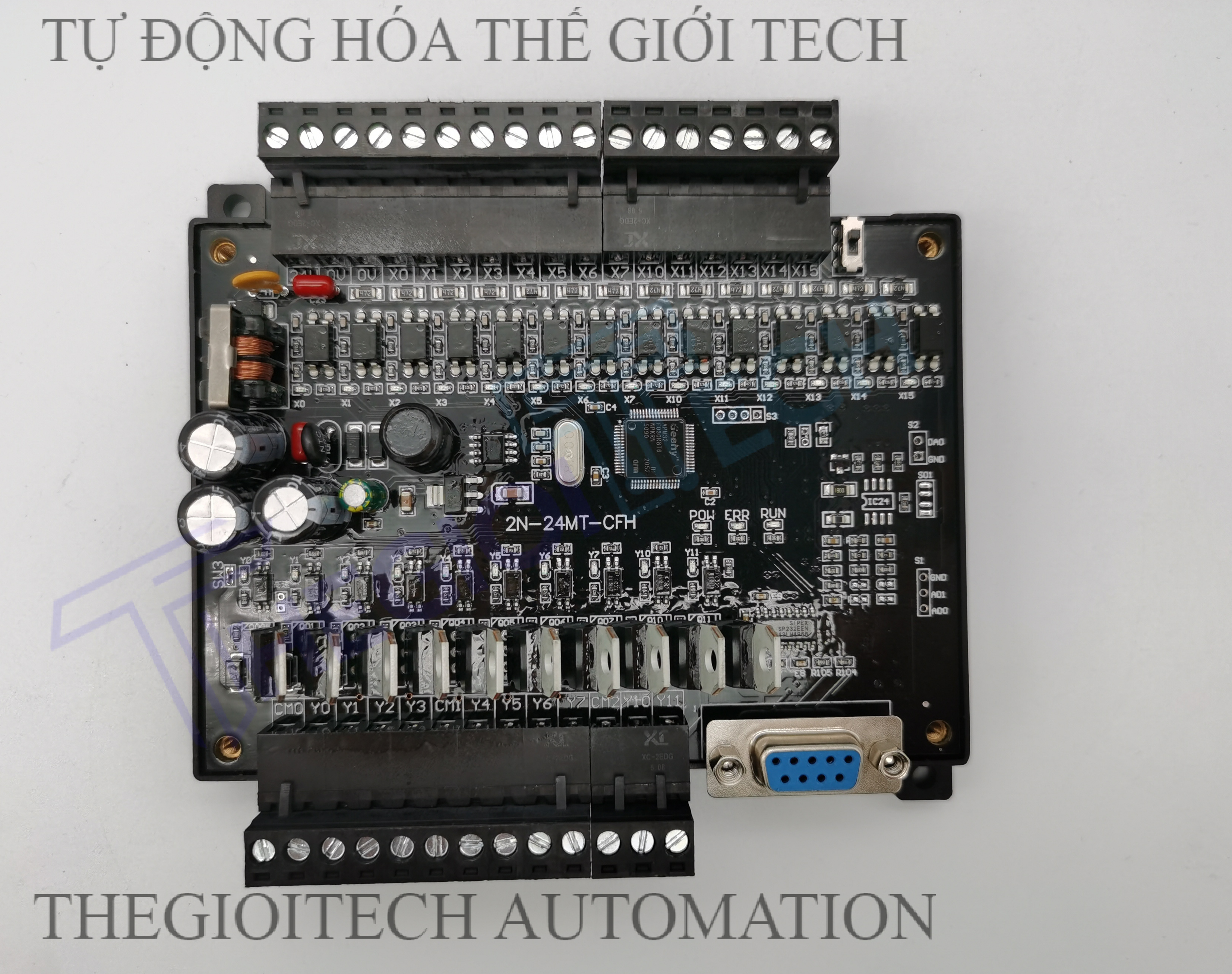 Board Lập Trình PLC HK HK2N FX2N 24MT 14 input 10 output transistor  24V TTL RS232, GX Works2 Mitsubishi - 24MT CFH ĐẾ