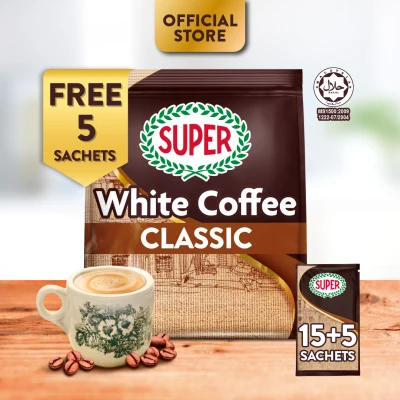 SUPER Classic Instant 3in1 White Coffee, 15 sachets + 5 sachets