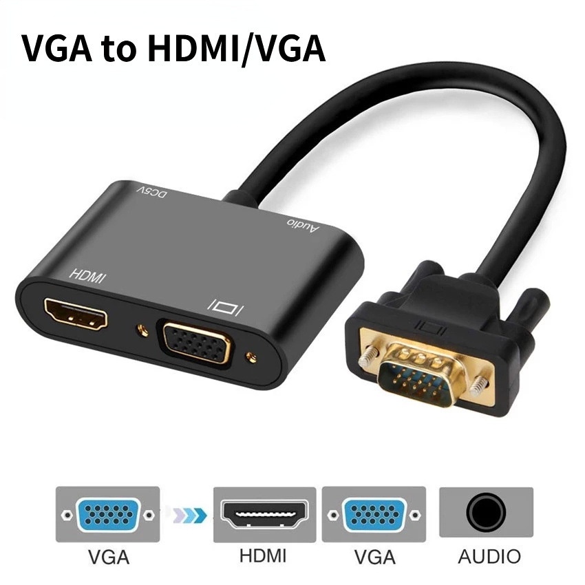 Cáp chuyển đổi vga to hdmi+vga. bộ chia cổng vga sang hdmi vga 1080p vga 2 trong 1 cho máy tính