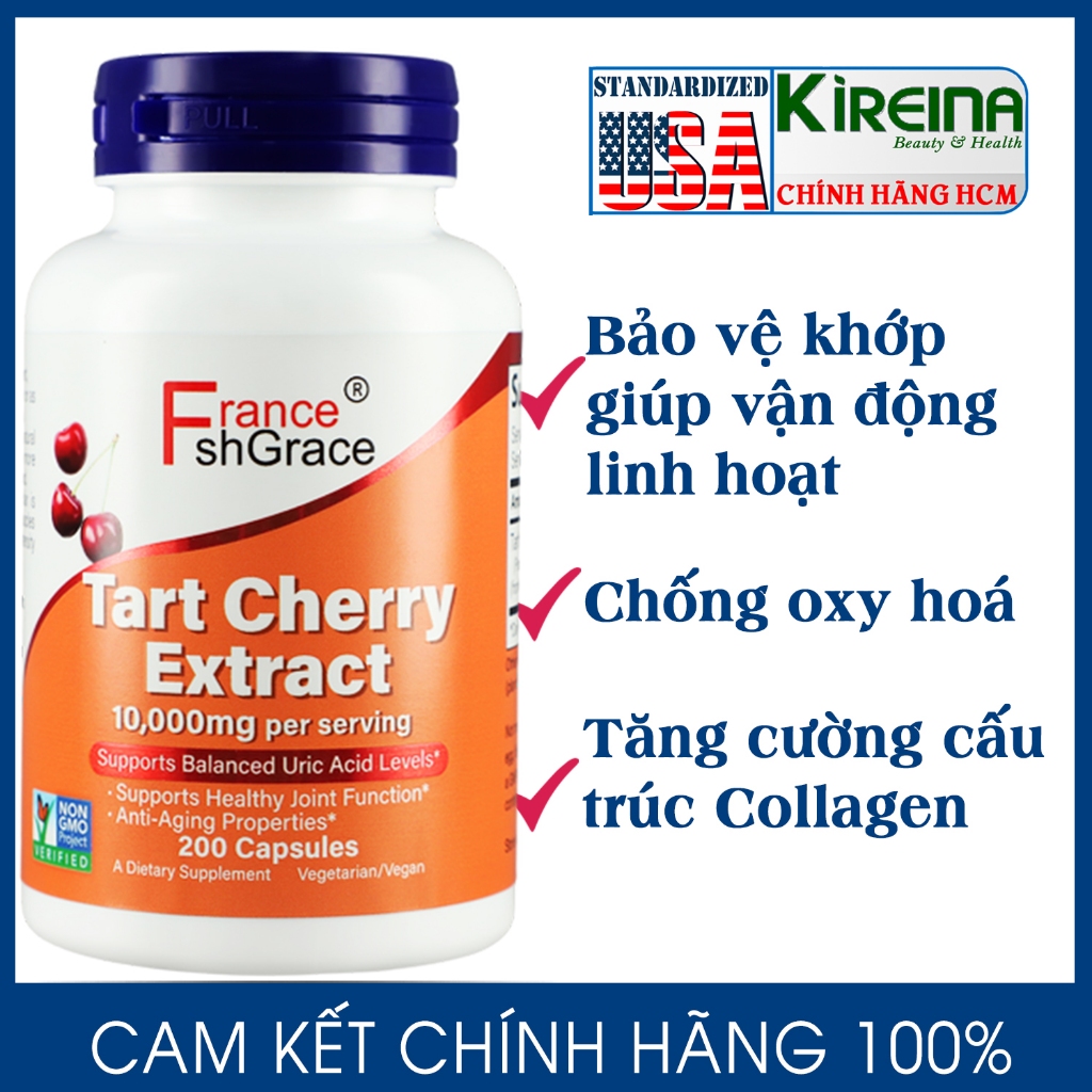 Viên uống Tart Cherry Extract hỗ trợ điều trị Gút tăng sự linh hoạt cho khớp 5000 mg 200 viên
