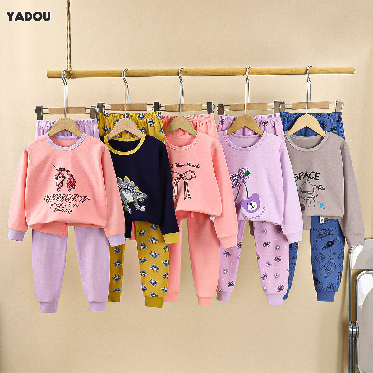 YADOU Children's Underwear Set, Children's Pajama Set, Boys' and Girls' Pajamas, Home Clothes, Waiver Long Sleeve T-shirt, Soft, Comfortable and Breathable. ราคา 152 บาท*ส่งฟรี