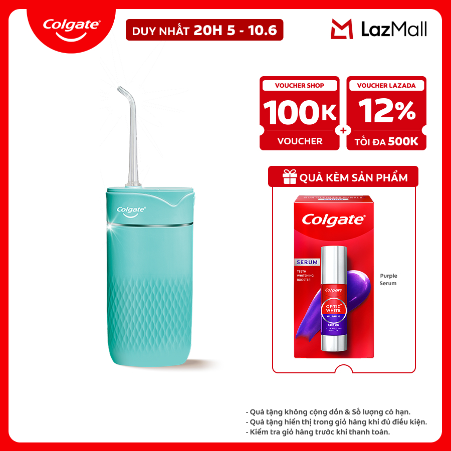 [Chỉ 20H 5-10.6_Tặng Serum] Máy tăm nước Colgate Blast nhỏ gọn, chống thấm nước, pin sạc, sạch sâu từng kẽ răng