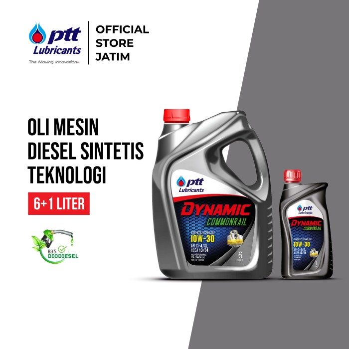 Ptt Lubricants Dynamic Commonrail Diesel Car Oil Sae 10W-30 Api Ci-4/Sl [6+1L] Harga 687,000 rupiah*Gratis Ongkir