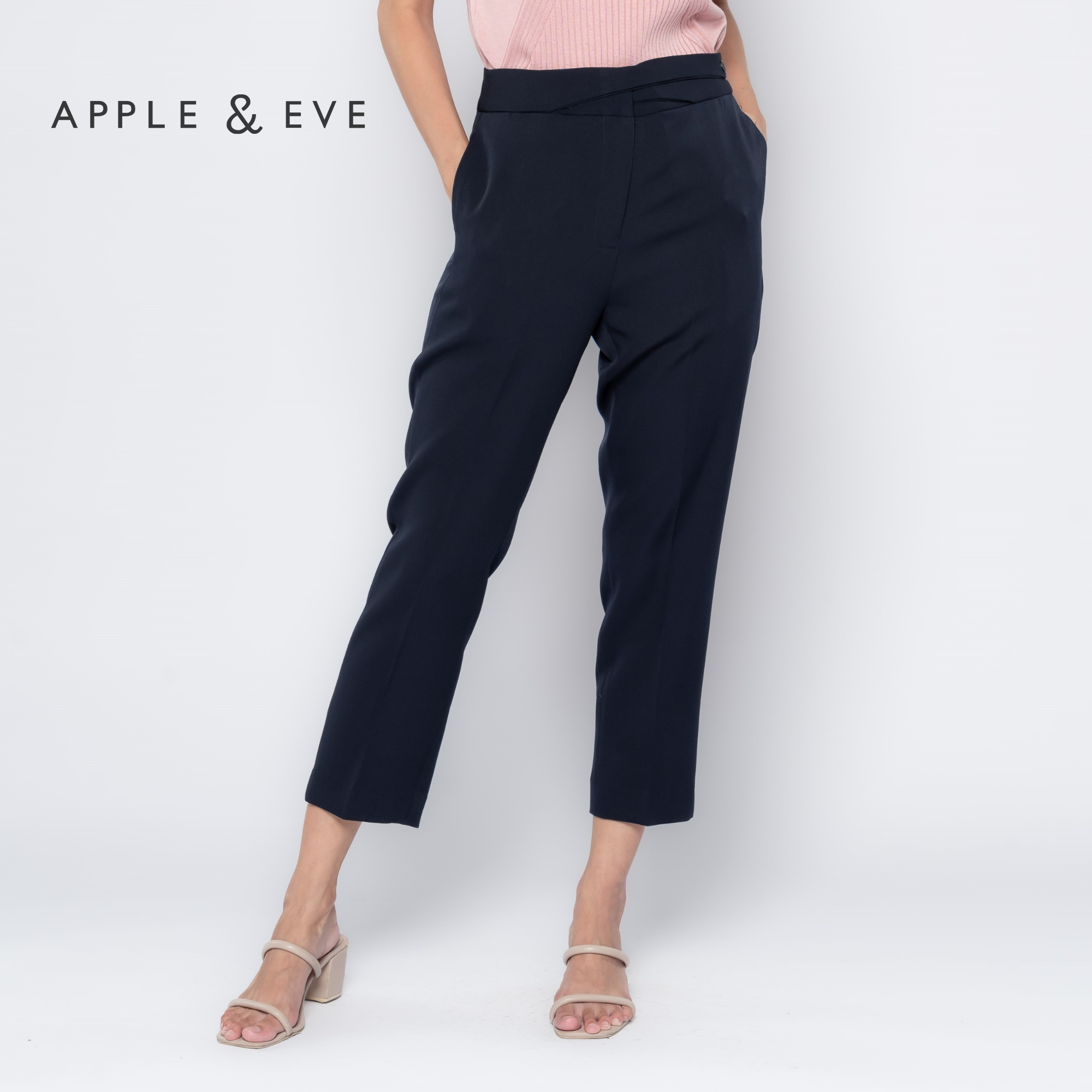 Apple & Eve Casual Capri Pants with Pleated Tab Detail