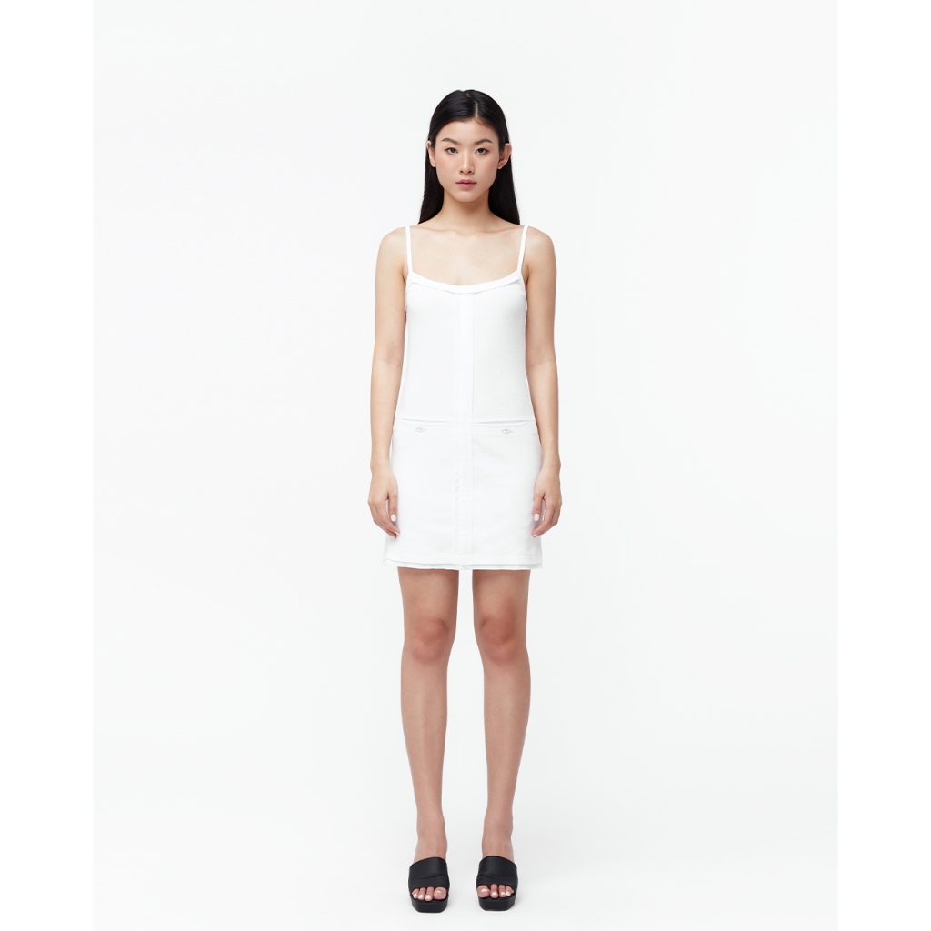 TheBlueTshirt - Đầm thun hai dây nữ - Rib Mini Dress - White