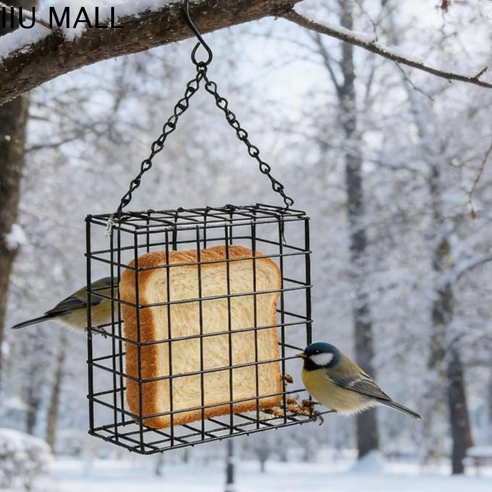 IIU Hình vuông Máng ăn cho chim Suet Ball Chống gỉ sét Dây kim loại Thiết bị cho chim ăn Vật tư cho ăn Chống sóc Máng ăn treo cho chim Khu vườn ngoài trời