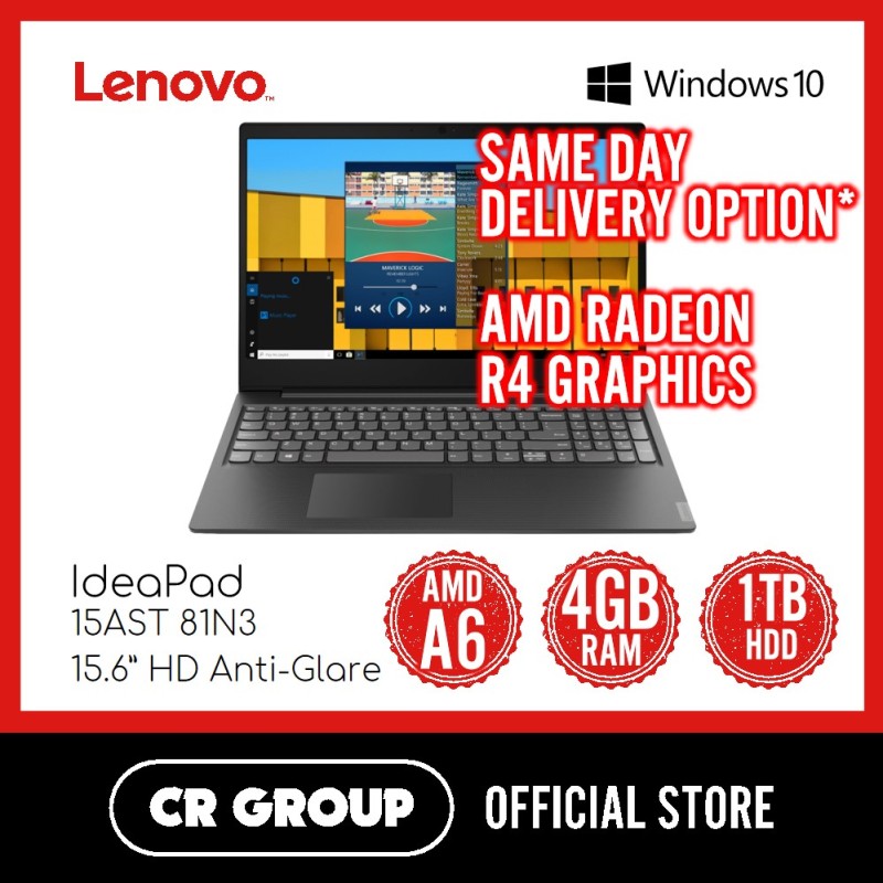 Same Day Delivery Option* Lenovo IdeaPad S145 15AST 81N3 | AMD A6-9225 | 4GB DDR4 | 1TB HDD | 15.6 HD Anti-Glare | AMD Radeon R4 Graphics