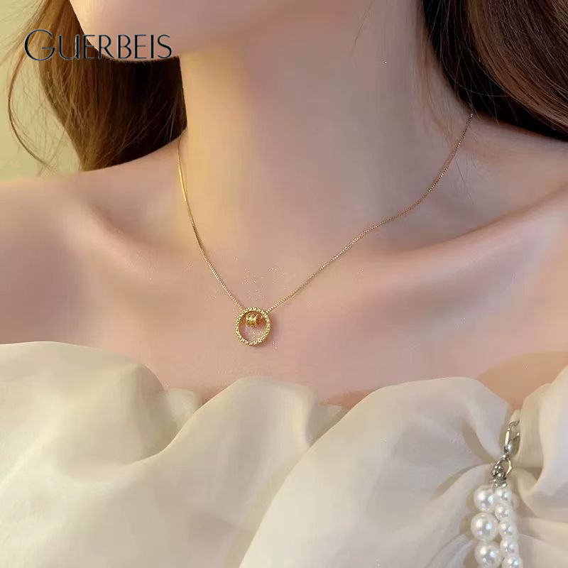 GUERBEIS Elegant Minimalist Geometric Circle Pendant Necklace with Delicate Chain for Women and Men, Korean Style Fashion Jewelry ราคา 27 บาท*ส่งฟรี
