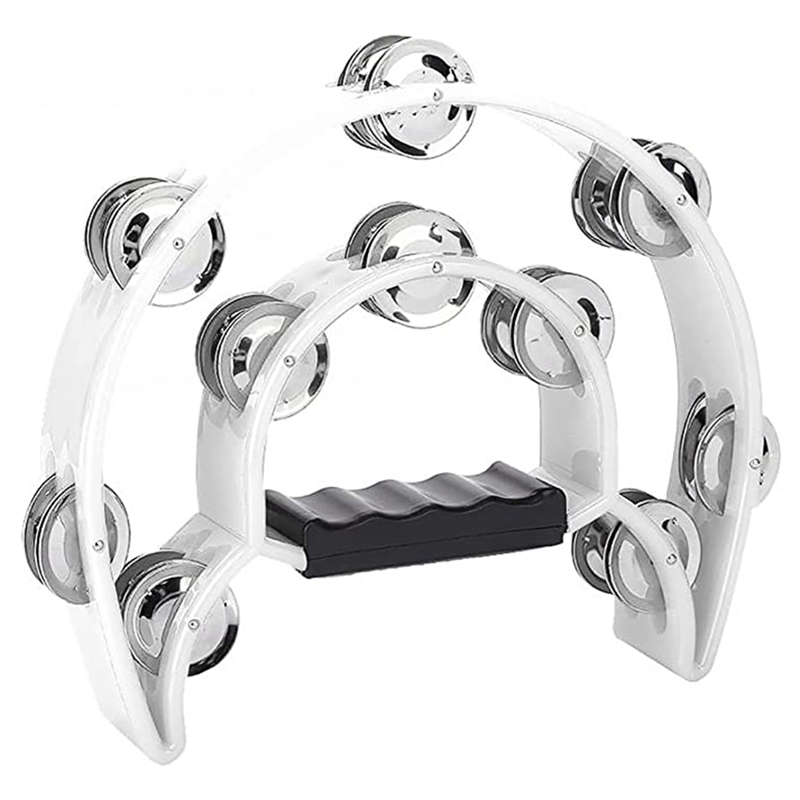 Double Row Metal Bells Hand Drum Hand Drum Musical Instrument Percussion Drum & Guitar Playing (White)