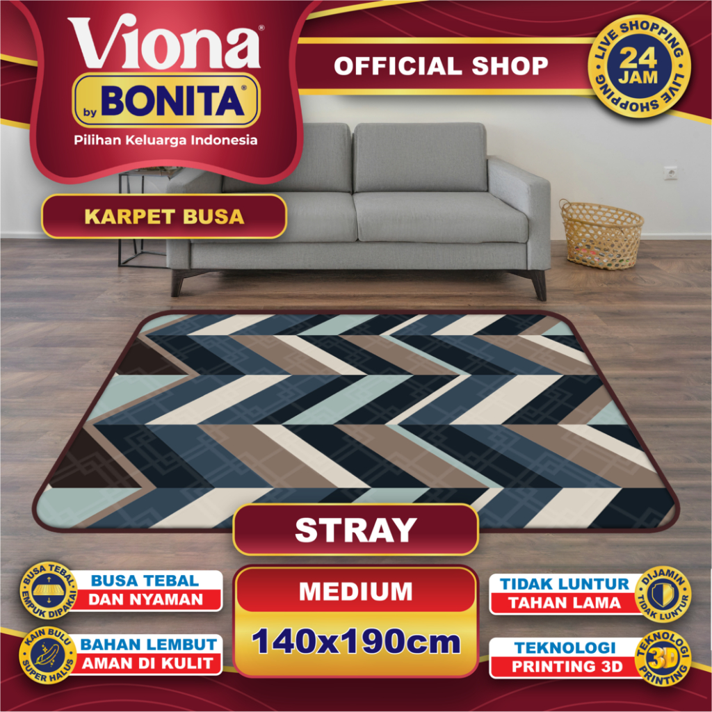 [140x190] Karpet Busa Malaysia Motif Minimalis 16mm – Anti Selip | Viona Bonita
