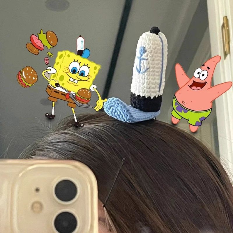 Crab King Employee Hat Hairpin Spongebob Chef Hat Hairpin Cute Anime Side Clip Headwear Knitted Hair Accessories