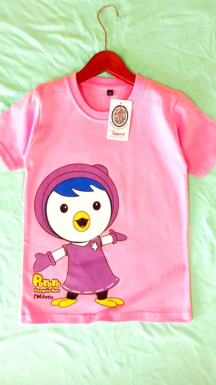 KFS 15 Kaos Pororo Anak Perempuan IM Petty Cotton 30s 1-10 Tahun