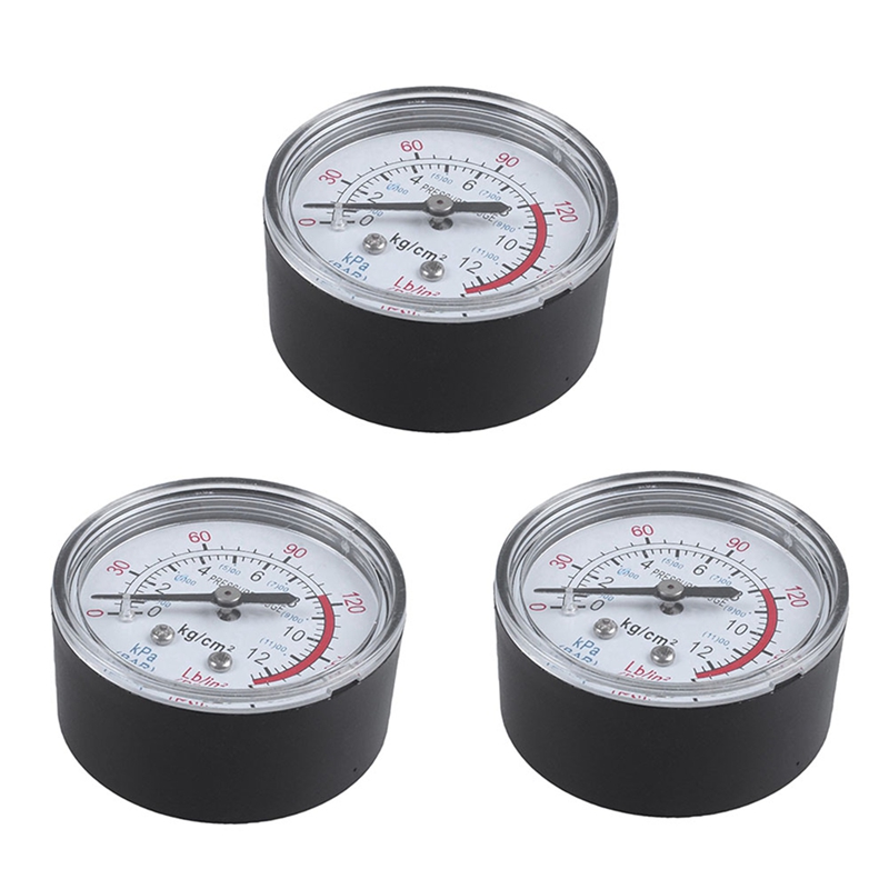 3X Round 0-180 Psi 13mm 1/4BSP Diameter Dial Comparator Air Manometer, Black