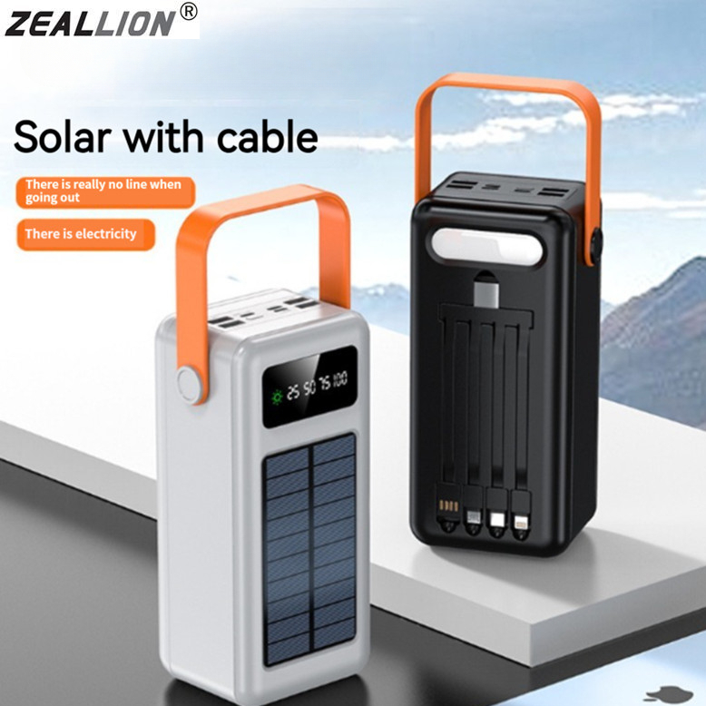 Zeallion Outdoor Solar Power Bank 30000mAh Portable Charging Powerbank External Battery Charger Strong LED Light for All Smartphones