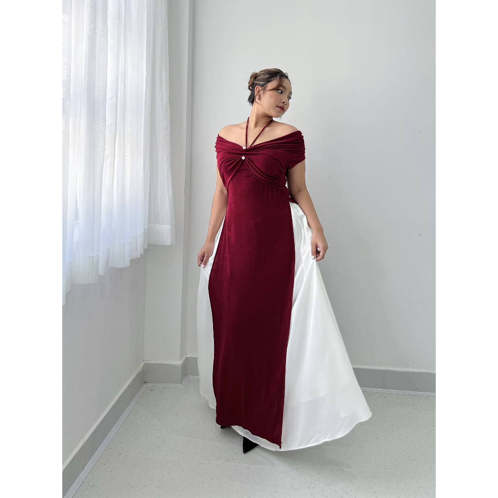Áo dài cách tân bigsize nữ cổ yếm nút ngọc trai NOTE.BIGSIZE size to 60kg - 95kg (KHÔNG KÈM CHÂN VÁY