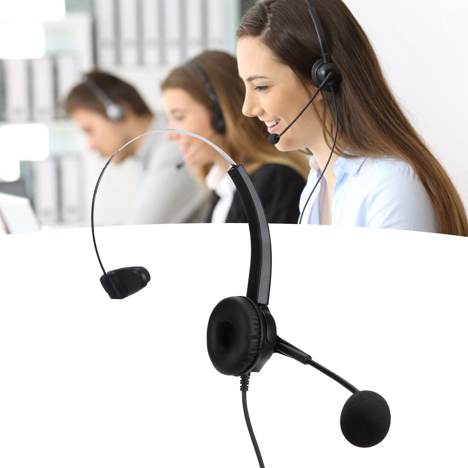 Wired Headphone Compatible Customer Service Headset Noise Reduction with Microphone for Landline ราคา 200 บาท*ส่งฟรี