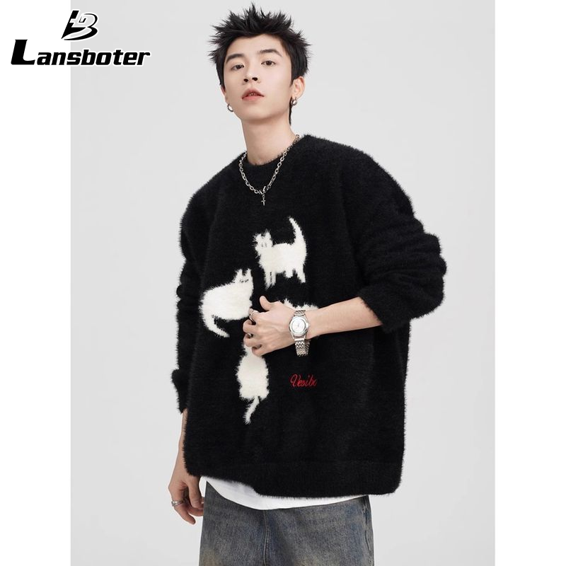 Soft Plush Cat Pattern Sweater for Teenagers Daily Wear round Neck Long Sleeve Not Easy to Be Deformed Comfortable All-Matching