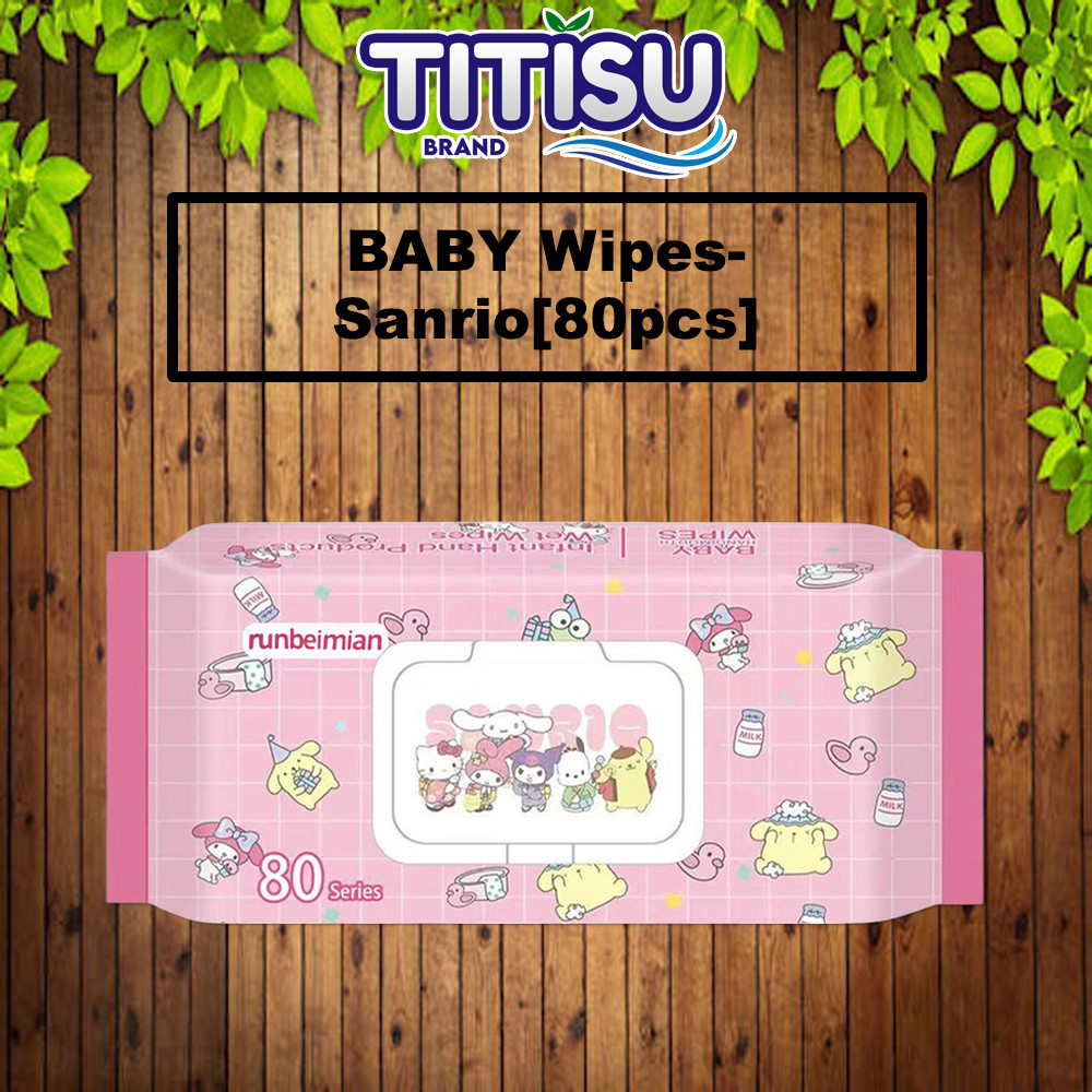🧻[80pcs] Sanrio Baby Wipes Outdoor Portable Pink Design Cotton Soft RO Pure Water Infant Hand and Mouth Wet Wipes