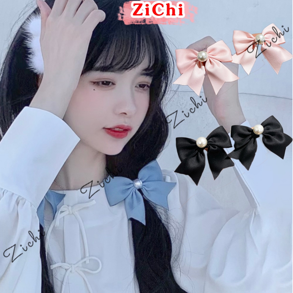 Kẹp tóc nơ đính ngọc nhỏ xinh kẹp nơ nữ phong cách Hàn Quốc dễ thương Zichi NO41