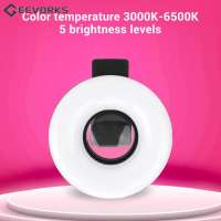 Geevorks แหวนไฟ LED โทรศัพท์ขนาดกะทัดรัดแหวนไฟโทรศัพท์เลนส์ไมโครมีเสถียรภาพ3000K-6500K 240MAh สำหรับการถ่ายภาพ