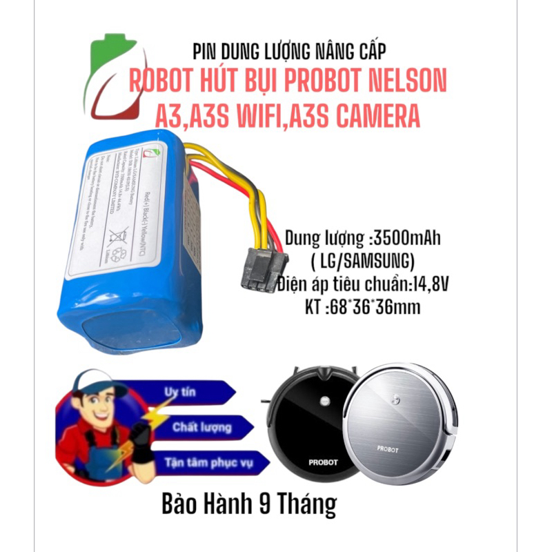 PIN CHO PROBOT NELSON A3 A3S A3S WIFI A3S CAMERA DUNG LƯỢNG 3500MAH LG/SAMSUNG BẢO HÀNH 9 THÁNG