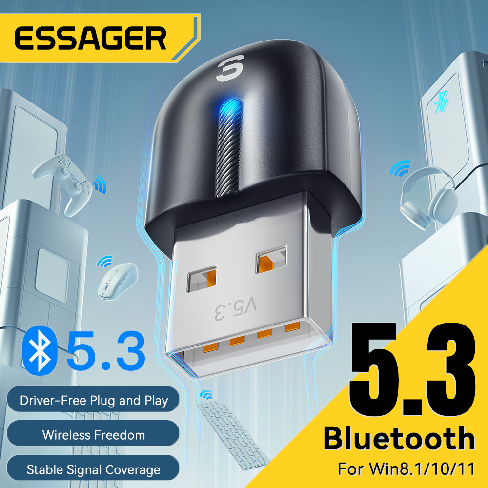 Essager Bộ chuyển Bluetooth USB Dongle Bluetooth 5.3 cho PC Loa máy tính xách tay thiết bị thu nhận 