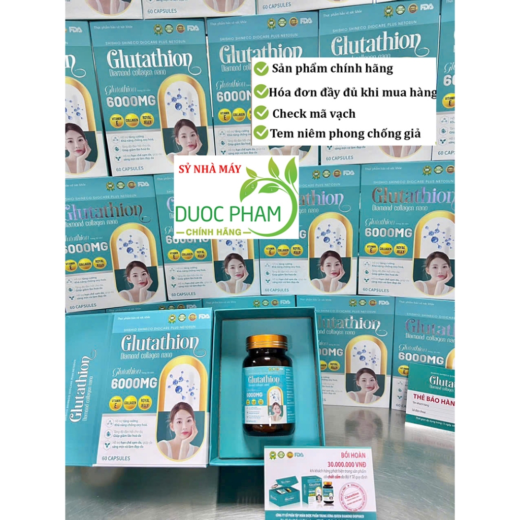 Viên uống trắng da glutathione 6000mg có serum dưỡng trắng giúp trắng da, nâng tông, giảm nám, tàn n