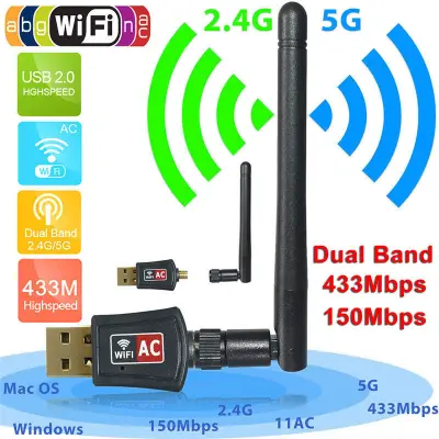 [SG Ready Stock]USB Wifi Adapter,600Mbps Wireless USB Adapter WiFi Network Dongle Dual Band 2.4/5GHz 802.11ac