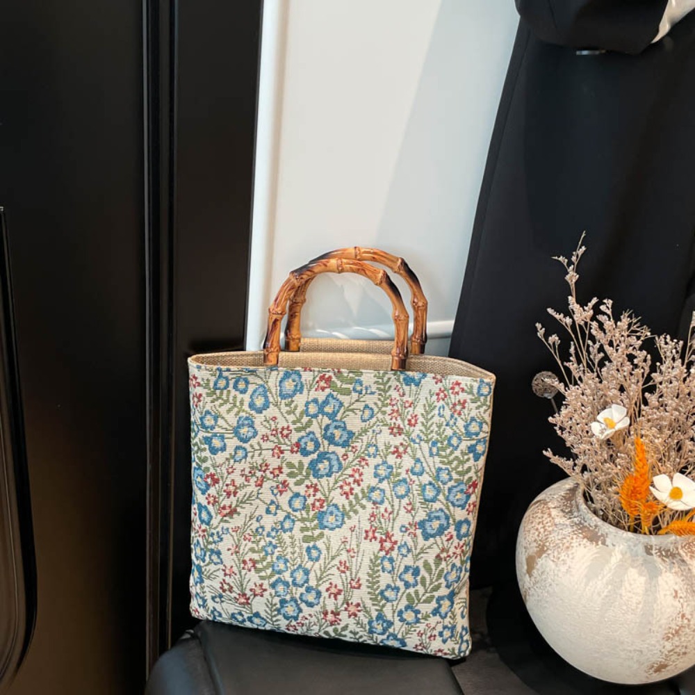 HERWK Vải Túi Tote Jacquard Phong cách Trung Quốc Hoa Túi xách in vải canvas Di động Khớp tre Túi đeo nách Hanfu Tiệc tùng - 4