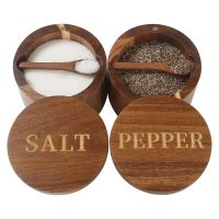 Salt CellarSalt and Pepper SetWood Salt Container with Built-in Spoon LidSalt Holder for Countertop Seasoning Storage