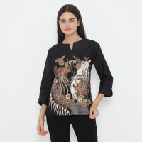 Dancus Blouse Batik Wanita Atasan Batik Wanita Lengan Panjang Warna Hitam OLR322
