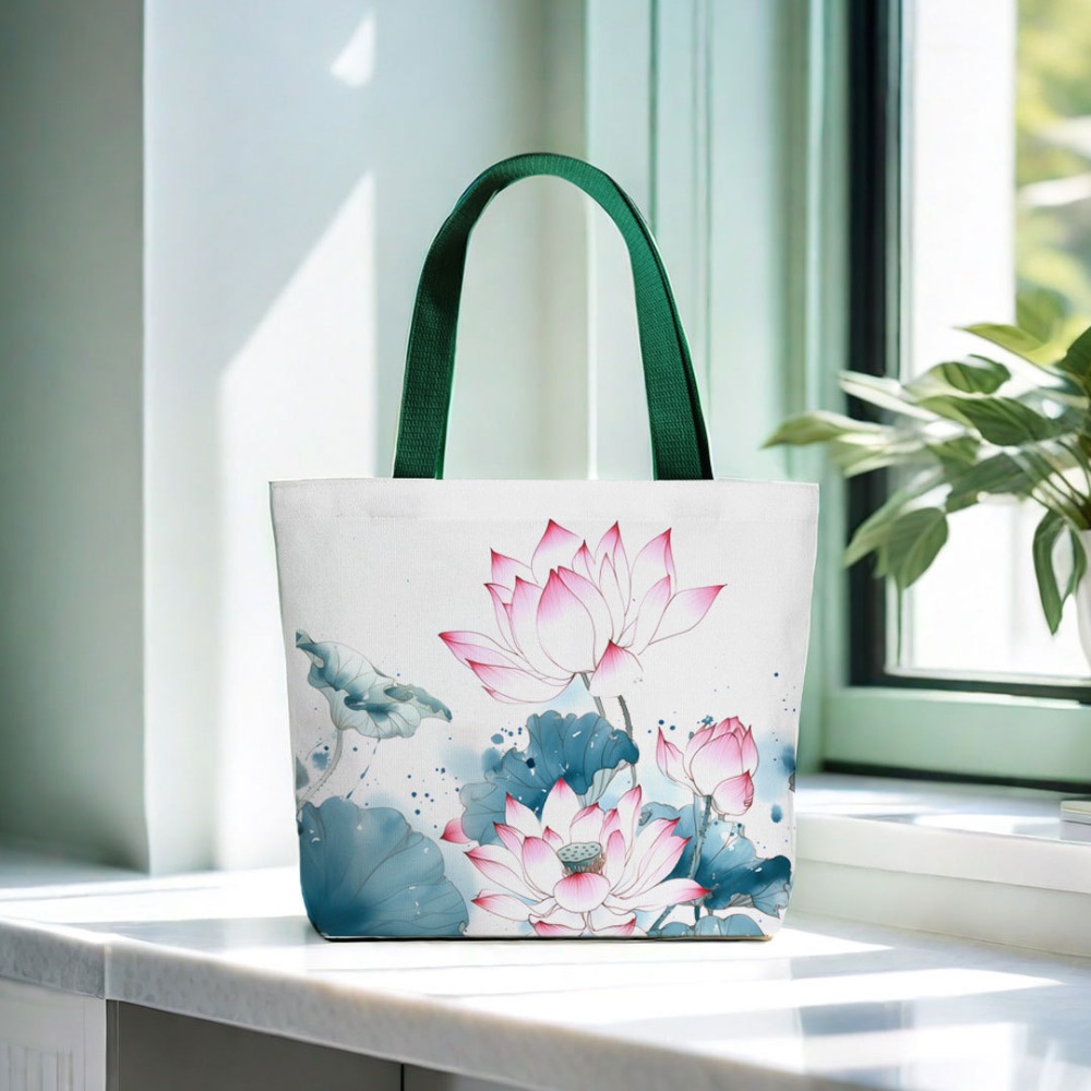 ALTEMPO Vải bố Túi hoa sen Phong cách Trung Quốc Thường ngày Túi Đeo Vai Nữ Cổ điển Du lịch Túi tote hoa sen Dành cho Nữ - 3