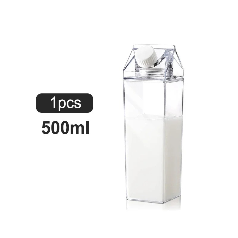 Milk Carton Water Bottle Transparent Plastic Square Milk Orange Juice Tea Container Box Sport Cup for Sports Travel Camping