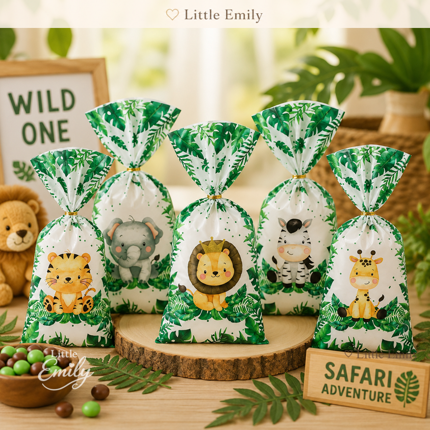 FP1823 (50PCS) Safari Jungle 12X27 CM Plastic Goodie Bags Party Candy Biscuit Packaging Loot Bag Tie