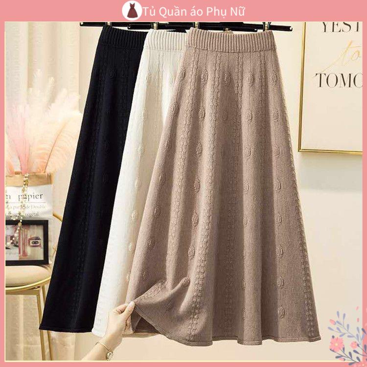 COD Chân Váy Chữ A Dệt kim Len Nhung Yu Zhaolin Chân Váy Len Dài Dáng Chữ a Lưng Cao Phù Hợp Mùa Thu Đông Cho Nữ KLA