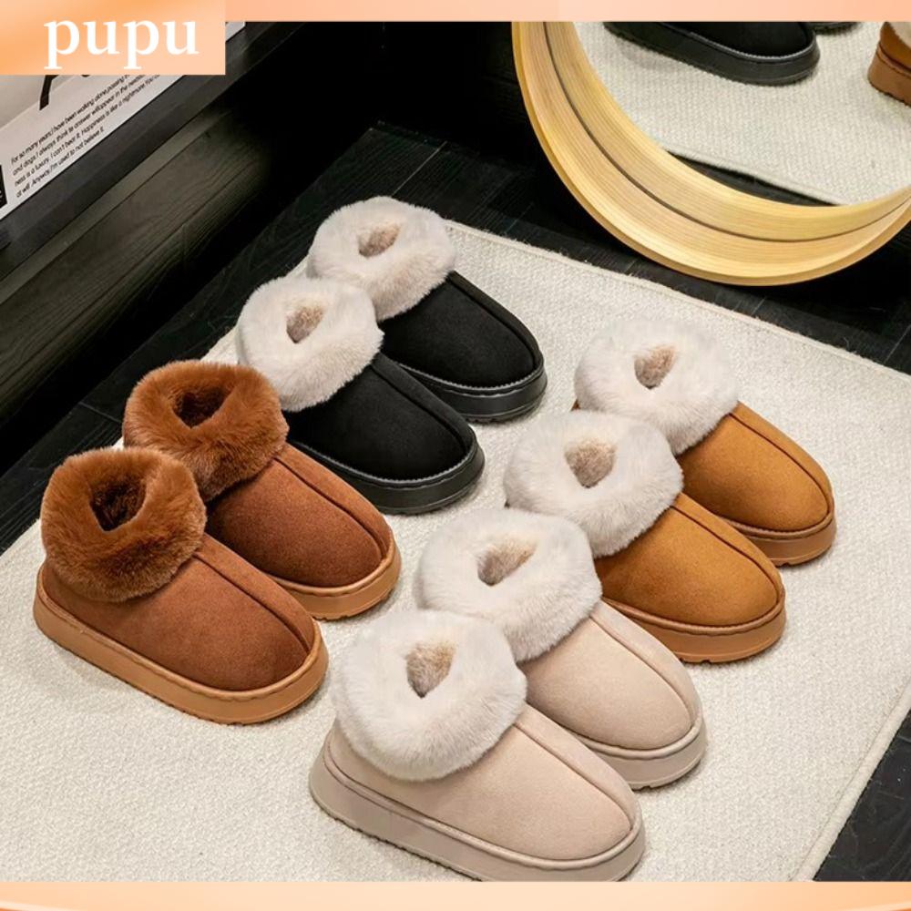 PUPU Đồ nhồi bông Giày tuyết Mềm mại Lông thú giả Đôi dép mềm  Không trượt Giày cotton Mùa đông