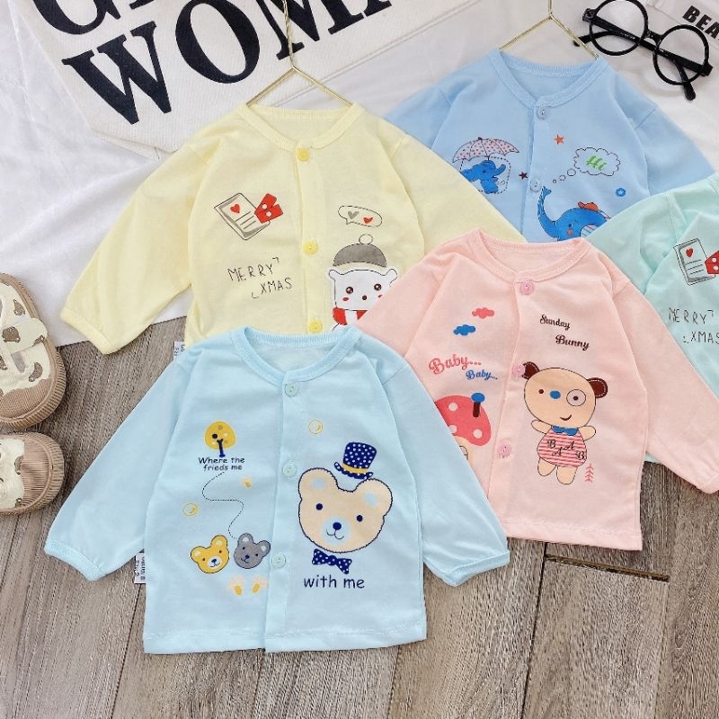 Áo Dài Tay Cotton In Hình Ngộ Nghĩnh Cho Bé 3-10kg / A2VD