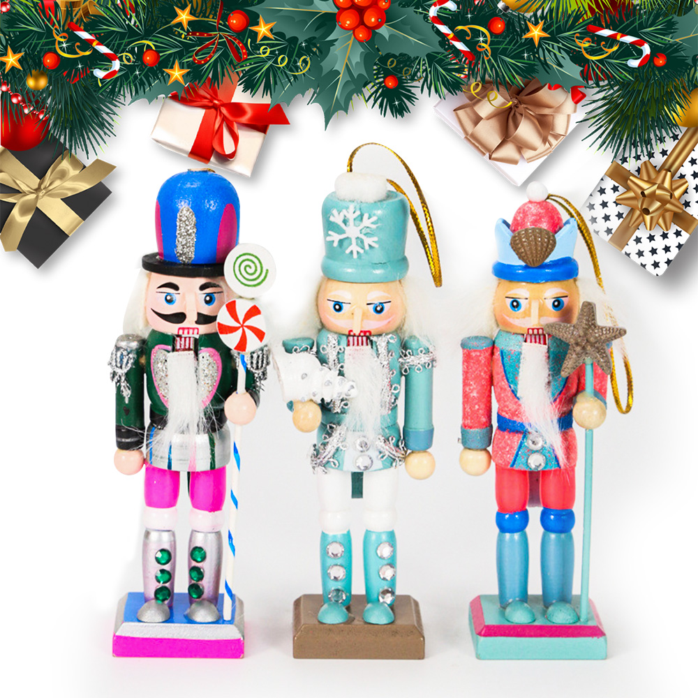3 cái/bộ 12cm lính nutcracker bằng gỗ dòng Về Đại Dương kẹp quả óc chó rối người lính Đồ chơi búp bê mặt dây chuyền Cây giáng sinh trang trí căn phòng nhà