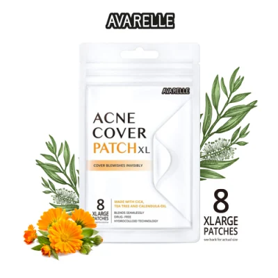Avarelle Acne Pimple Patch (XL Square / 8 PATCHES) Absorbing Hydrocolloid Spot Treatment with Tea Tree Oil, Calendula Oil and Cica, Vegan, Cruelty Free Certified